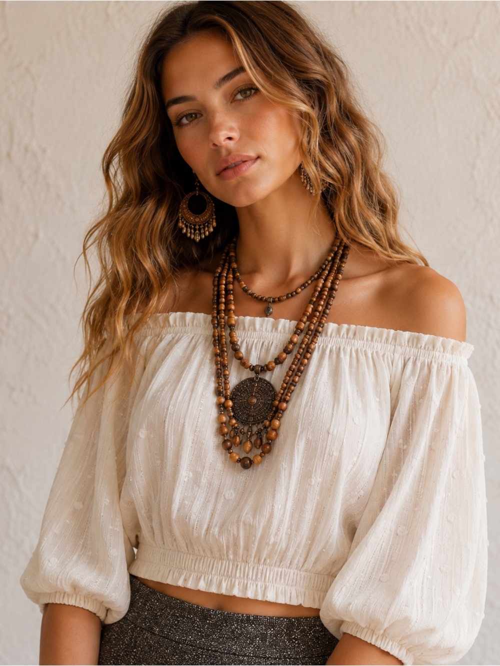 By the River Ivory Swiss Dot Off Shoulder Boho Crop Top Lined NWOT Size Large